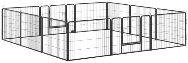 PawHut Recinto per Cani e Animali Domestici con 12 Pannelli Modulabili in Acciaio e 2 Ingressi, 80x1.5x60cm, Nero|Aosom