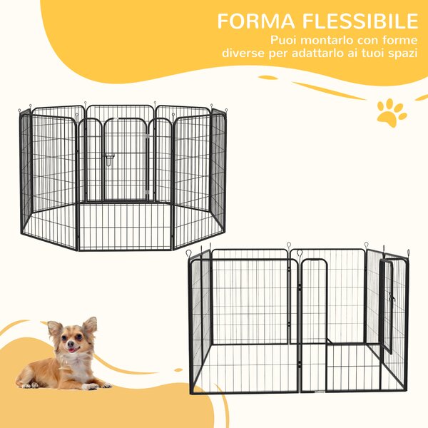 PawHut Recinto per Cani e per Cuccioli, Recinto Modulare per Cani da Interno ed Esterno in Metallo e Acciaio 8 Pannelli 79x100cm|Aosom