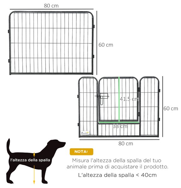 PawHut Recinto per Cani e Animali Domestici con 12 Pannelli Modulabili in Acciaio e 2 Ingressi, 80x1.5x60cm, Nero|Aosom