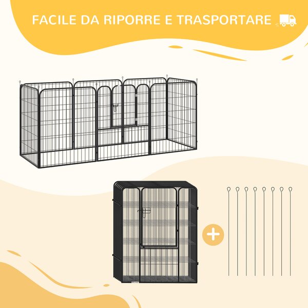 PawHut Recinto per Cani e per Cuccioli, Recinto Modulare per Cani da Interno ed Esterno in Metallo e Acciaio 8 Pannelli 79x100cm|Aosom