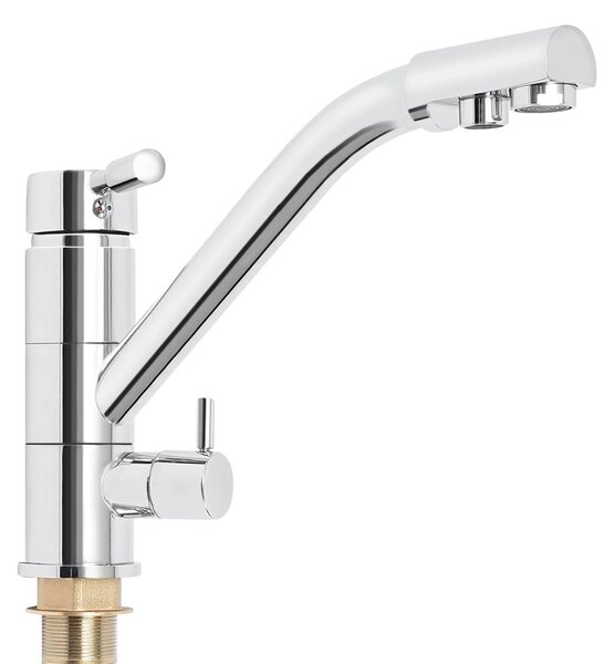 Miscelatore a tre vie - Rubinetto da cucina - Uscita separata per l'acqua potabile - Corpo in ottone con rivestimento galvanico - Acqua calda e fredda - Installazione monoblocco - Grigio chiaro