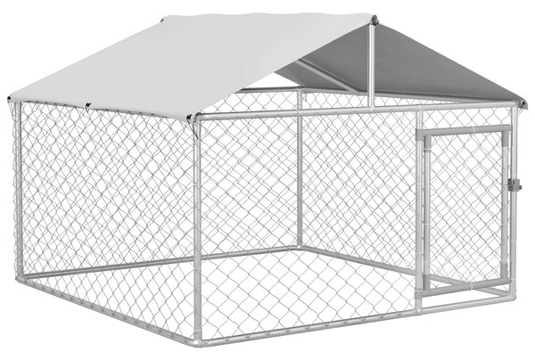 PawHut Recinto per Cani Taglia Media da Esterno con Tetto Impermeabile, 200x200x150cm, Argento|Aosom