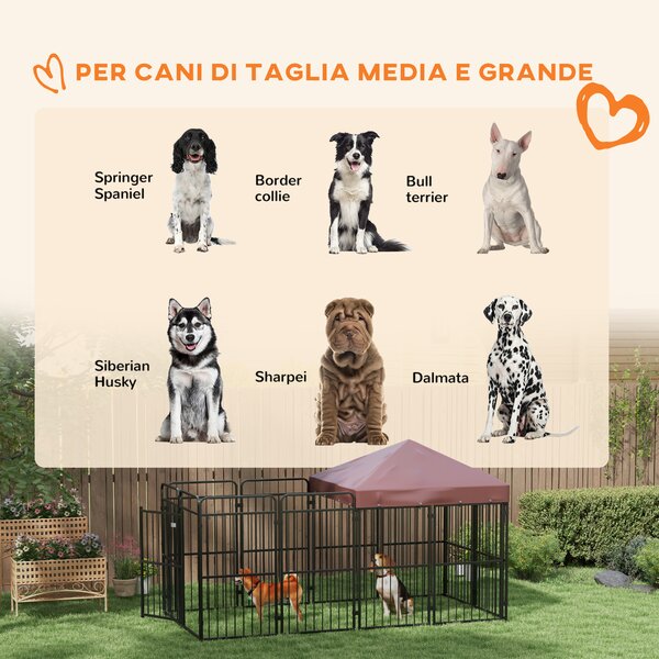 PawHut Recinto per Cani da Esterno in Metallo con Tetto, 282x141x159cm, Marrone|Aosom