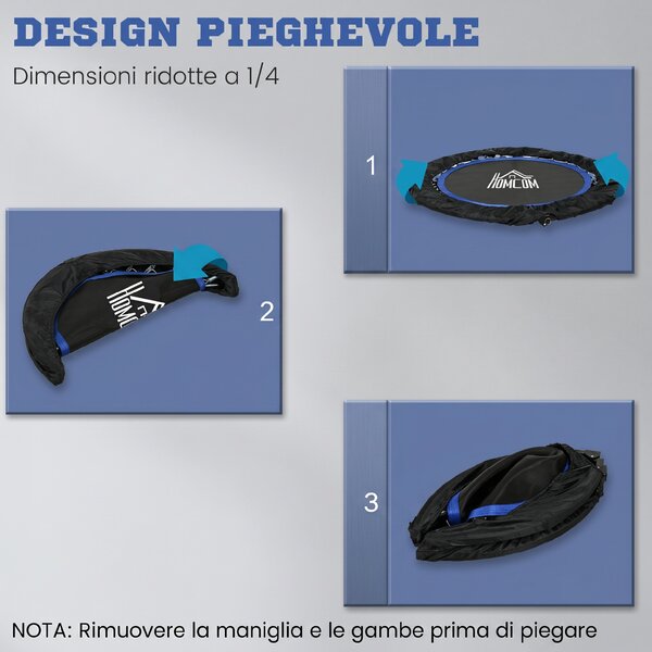 HOMCOM Mini Trampolino Fitness Ø102 cm Pieghevole con Manubrio Regolabile in Altezza, Blu