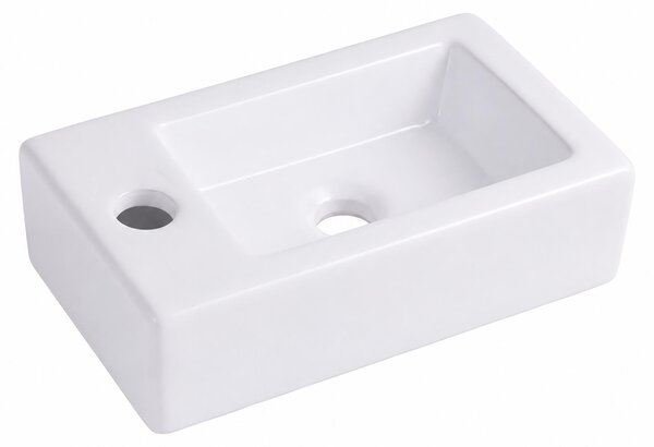 Lavabo Relaxdays, altezza x larghezza x profondità: 10 x 37 x 18 cm, con foro per rubinetto, senza troppofilo, in Vetroceramica, con effetto lotus, lavabo sospeso, bianco