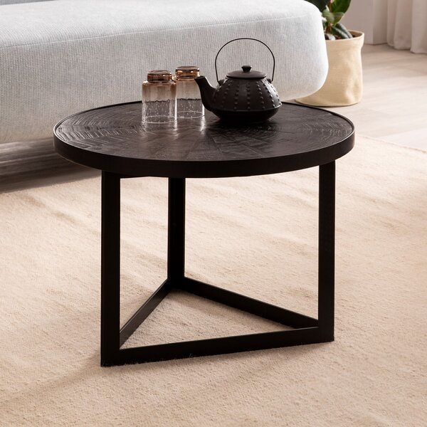 Tavolino 58x58x40 cm in legno massiccio di mango / metallo nero Tavolo da divano rotondo | Wohnling