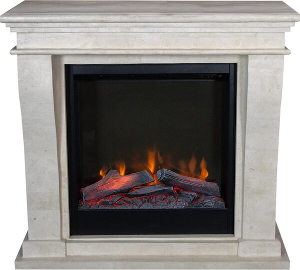 Caminetto elettrico Xaralyn - Kreta-Mini ELE-SWP - pietra naturale levigata bianca - riscaldamento 1500 watt - con telecomando - caminetto da incasso incluso - caminetto decorativo