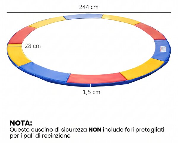 HOMCOM Copertura Bordo di Protezione per Trampolino Elastico Giaridno in PVC ( Ø244cm )|Aosom