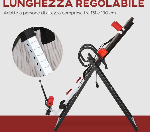 HOMCOM Panca a Inversione con Angolo e Altezza Regolabile e Poggiatesta, in Acciaio e Plastica, 79x114x153 cm, Rosso e Nero