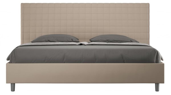 Letto matrimoniale SUNNY king size con giroletto imbottito, rivestimento in Microfibra dimensioni 180x190 cm testata con fantasia a quadretti, colore Tortora