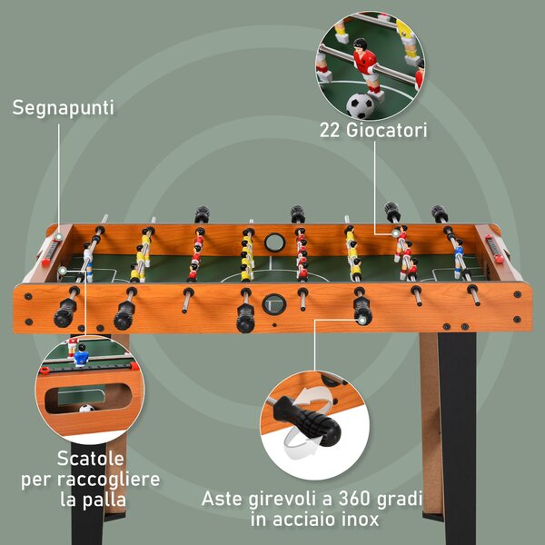 HOMCOM Calcio Balilla in Legno con 22 Giocatori in Formazione 3:4:3, 2 Palline e 2 Segnapunti Inclusi 84.5x40x61.2cm|Aosom