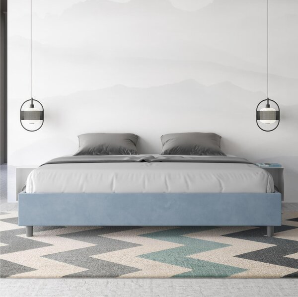 Letto matrimoniale AZELIA king size con giroletto imbottito, rivestimento in Microfibra dimensioni 180x190 cm Senza Testiera colore Azzurro