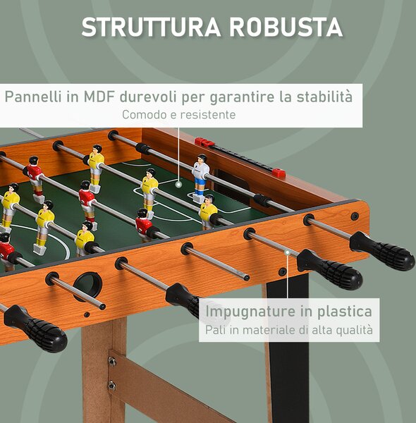 HOMCOM Calcio Balilla in Legno con 22 Giocatori in Formazione 3:4:3, 2 Palline e 2 Segnapunti Inclusi 84.5x40x61.2cm|Aosom
