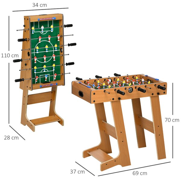 HOMCOM Calcio Balilla Compatto in Legno, Biliardino Salvaspazio con 6 Aste, 18 Giocatori e Segnapunti, 69x37x70cm|Aosom