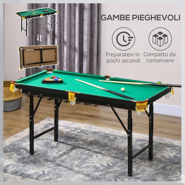 SPORTNOW Tavolo da Biliardo ad Altezza Regolabile con Accessori, in MDF e Acciaio, 140x60x55-75 cm, Verde|Aosom