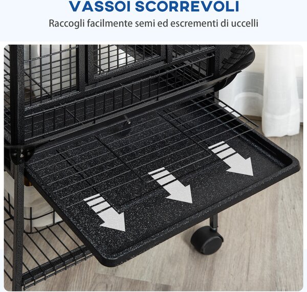 PawHut Gabbia per Pappagallini con 2 Posatoi e Scala ad Arco, in Acciaio, 62.5x62.5x156 cm, Grigia|Aosom