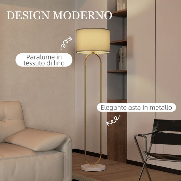 HOMCOM Lampada da Terra Moderna con Paralume in Tessuto, Doppio Tubo Metallico e Interruttore a Pedale, Oro | Aosom Italy