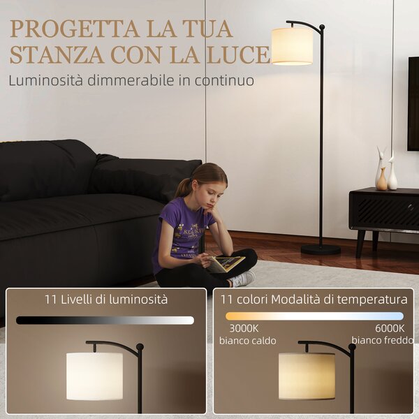 HOMCOM Lampada da Terra LED Dimmerabile con Telecomando, 11 Temperature e 11 Luminosità, Timer 60 Minuti, Nero | Aosom Italy