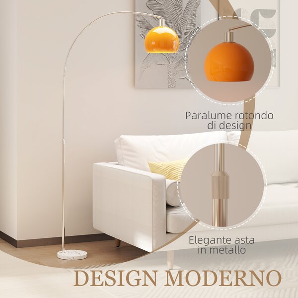 HOMCOM Lampada da Terra ad Arco con Interruttore a Pedale, in Marmo, Metallo e Plastica, 26x90x180 cm, Bianco e Arancione | Aosom Italy