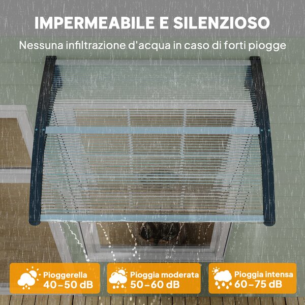 Outsunny Pensilina da Esterni Impermeabile e Anti-UV, in PC, PP e Alluminio, 75x100x23 cm, Trasparente e Nero | Aosom Italy
