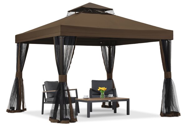 Padiglione da giardino marrone con zanzariera Valencia 3x3 m Garden Point