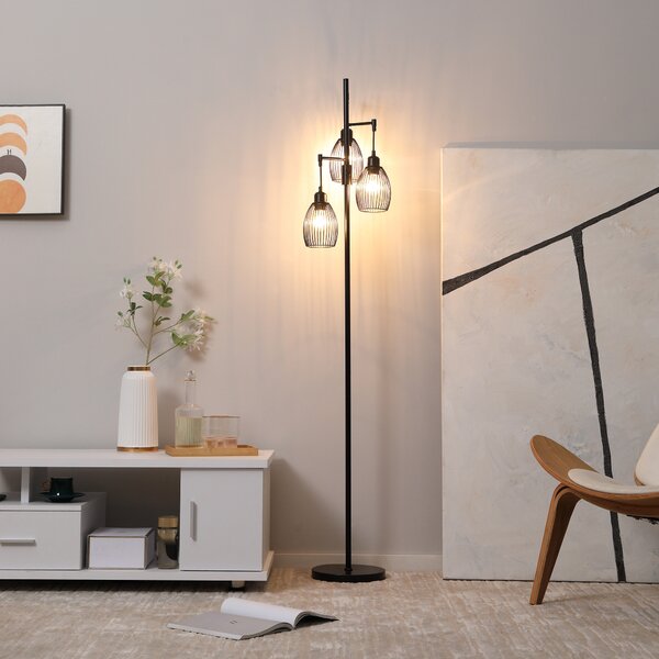 HOMCOM Lampada da Terra Industriale con 3 Paralumi e Intensità Regolabile, in Acciaio, 30x30x170.5 cm, Nero | Aosom Italy