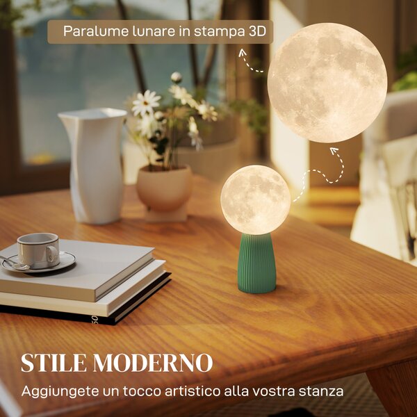 HOMCOM Lampada da Tavolo a Forma di Luna e 3 Colori con 10 Luminosità, in ABS, Ø15x28 cm, Bianco e Verde Scuro | Aosom Italy