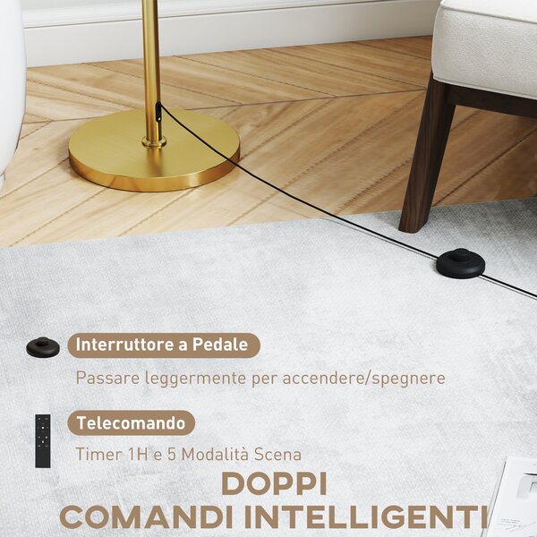HOMCOM Lampada da Terra con Telecomando e Luminosità Regolabile 3000K-6000K, Paralume in Tessuto, Oro | Aosom Italy