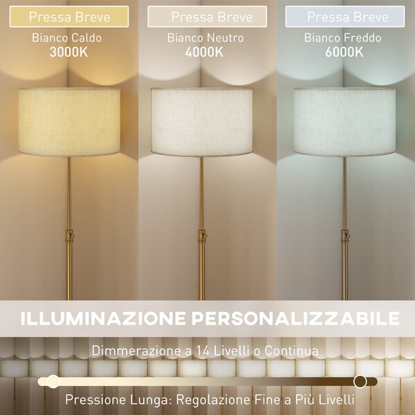 HOMCOM Lampada da Terra con Telecomando e Luminosità Regolabile 3000K-6000K, Paralume in Tessuto, Oro | Aosom Italy