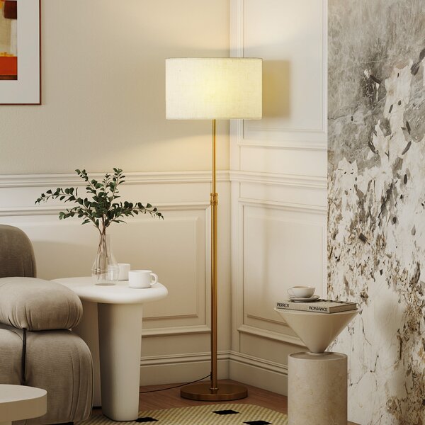 HOMCOM Lampada da Terra con Telecomando e Luminosità Regolabile 3000K-6000K, Paralume in Tessuto, Oro | Aosom Italy