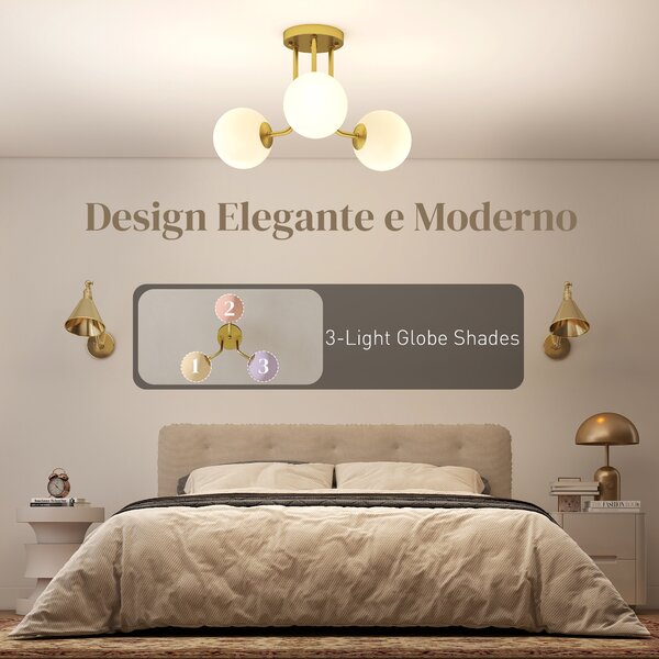 HOMCOM Lampadario da Soffitto Vintage con 3 Punti Luce Attacchi G9, 42x42x26.5 cm, Oro | Aosom Italy