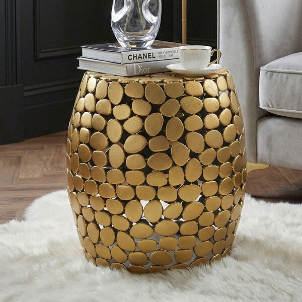 WOHNLING Tavolino rotondo da 40 cm in alluminio dorato – Tavolino da salotto in alluminio – Tavolino da salotto piccolo in metallo – Tavolino decorativo da salotto fatto a mano