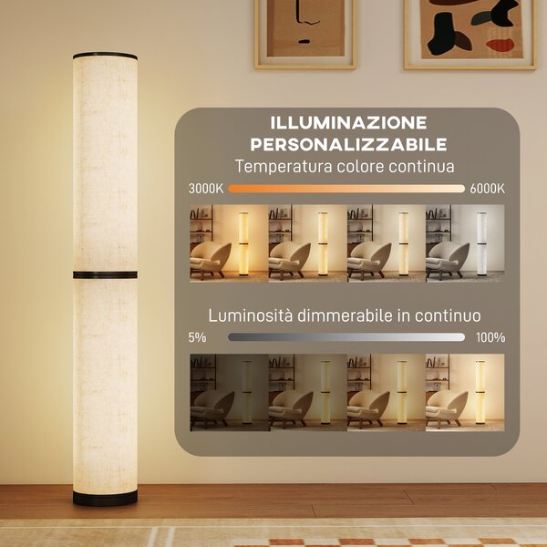 HOMCOM Lampada da Terra con Telecomando e Regolazione Temperatura 3000-6000K, Paralume in Tessuto, Ø20x135 cm, Beige | Aosom Italy