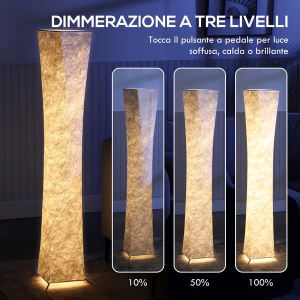 HOMCOM Lampada da Terra Moderna con Interruttore a Pedale, in Acciaio e Tessuto, 25x25x129 cm, Bianco e Argento | Aosom Italy