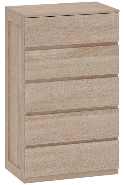 HOMCOM Cassettiera 5 Cassetti in Legno con Guide in Metallo e Maniglie Scanalate, 60x39x100 cm, color Faggio | Aosom Italy