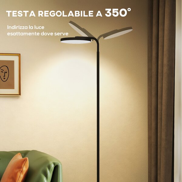 HOMCOM Lampada da Terra LED con Testa Girevole a 350° e Telecomando Magnetico, Regolazione Continua 3000K-6500K, Nero | Aosom Italy