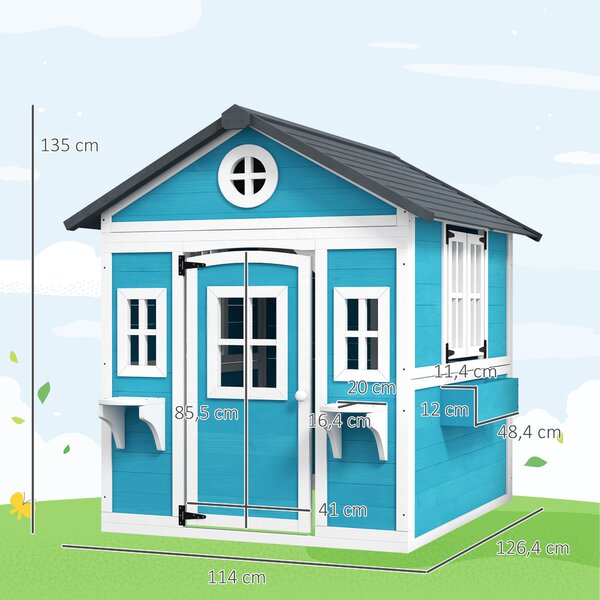 Outsunny Casetta per Bambini 3-8 Anni con Tetto Inclinabile, Vasi e Fioriere, in Legno di Abete, 114x126.4x135 cm | Aosom Italy