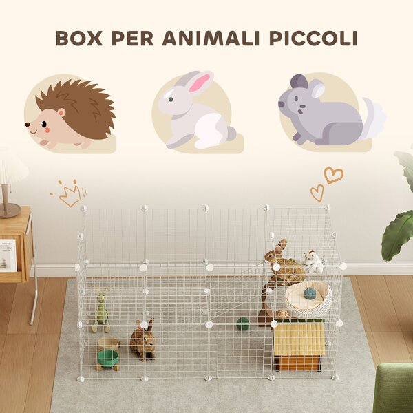 PawHut Recinto per Animali Domestici Piccoli con 36 Pannelli di Metallo Modulabili con Porta, Bianco | Aosom Italy