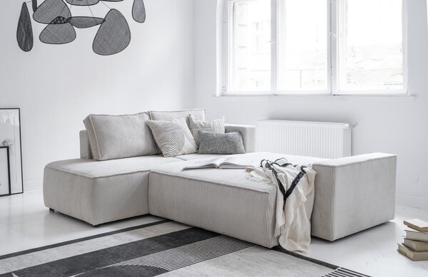 Divano letto angolare in velluto a coste bianco Brave Dave - Miuform
