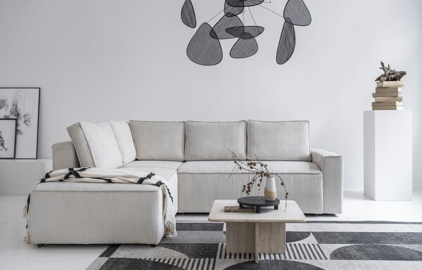 Divano letto angolare in velluto a coste bianco Brave Dave - Miuform