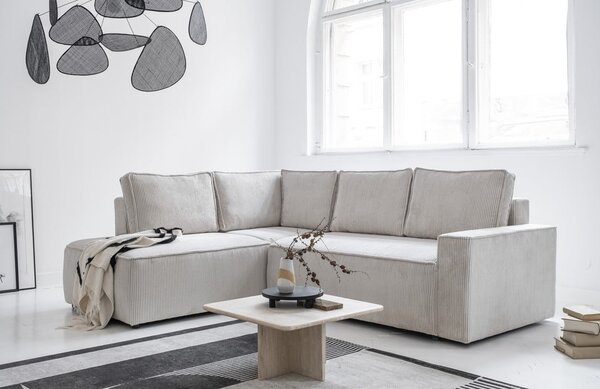 Divano letto angolare in velluto a coste bianco Brave Dave - Miuform