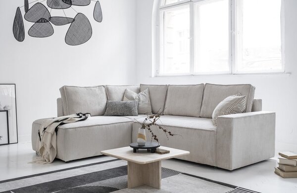 Divano letto angolare in velluto a coste bianco Brave Dave - Miuform