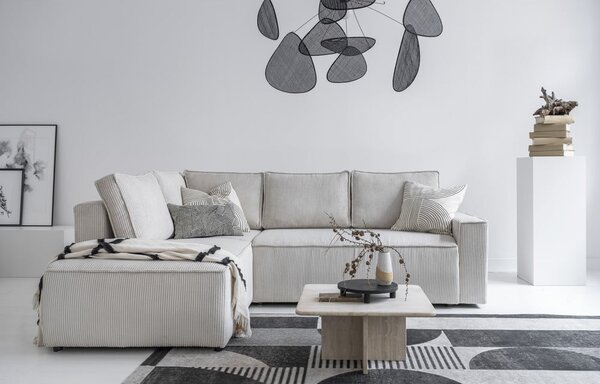 Divano letto angolare in velluto a coste bianco Brave Dave - Miuform
