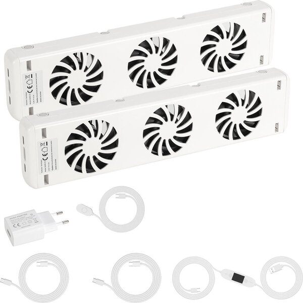 Ventilatore per radiatore Vigevee, modello a 3 velocità, set da 2 pezzi, con controllo della temperatura, adatto per radiatori fino a 100 cm