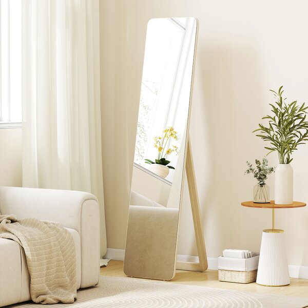 HOMCOM Specchio da Terra e da Parete con Struttura in Legno e Supporto Pieghevole, 37x43x156cm, Color Legno | Aosom Italy