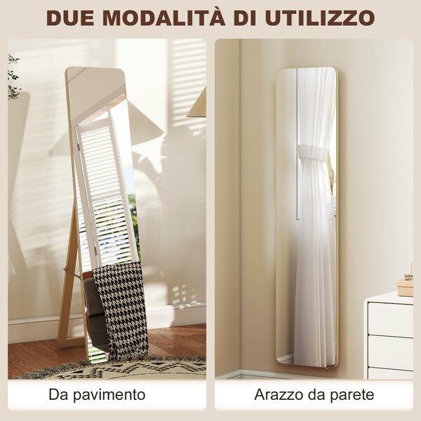 HOMCOM Specchio da Terra e da Parete con Struttura in Legno e Supporto Pieghevole, 37x43x156cm, Color Legno | Aosom Italy
