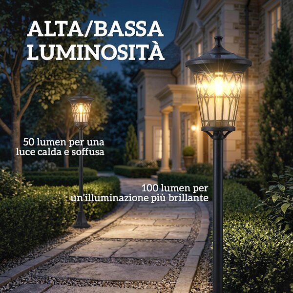 Outsunny Set di 2 Lampioni Solari da Giardino 1.86m, Lampade Stradali Acciaio Inox | Aosom Italy