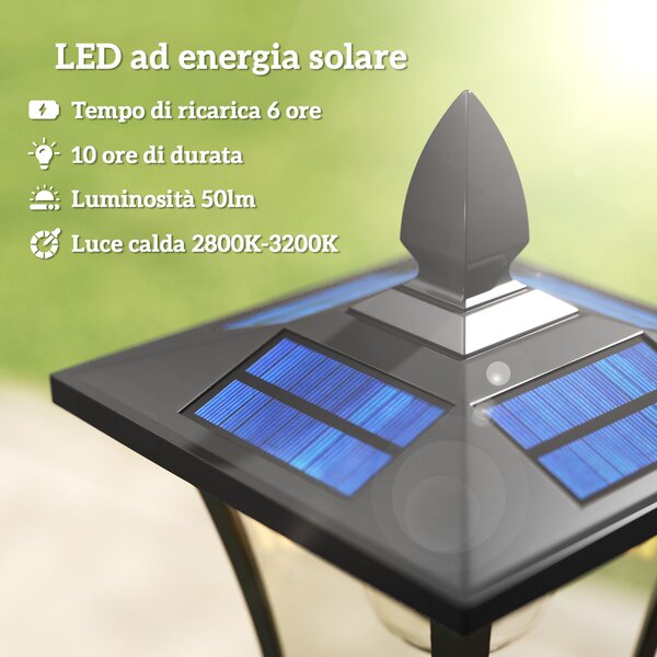 Outsunny Lampione da Giardino Solare 1.6 m in Alluminio, Accensione Automatico, IP44 Impermeabile, Nero | Aosom Italy