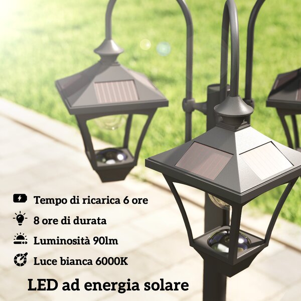 Outsunny Lampione da Giardino Solare 1.85 m in Acciaio Inox con Altezza Regolabile, IP44 Impermeabile | Aosom Italy