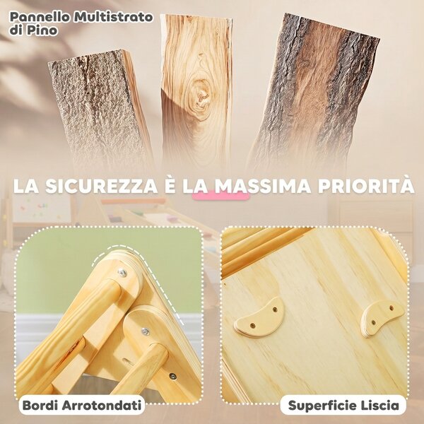 AIYAPLAY Gioco da Arrampicata con Triangolo e Pannello Scivolo ed Arrampicata, per Bambini 18-48 Mesi, Color Legno | Aosom Italy